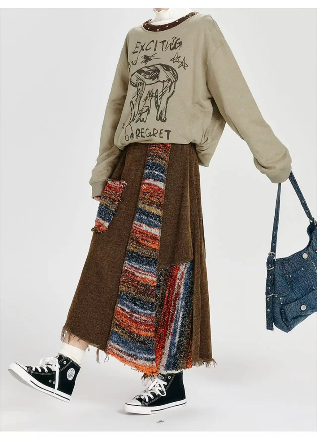 彩砂×レトロ切替 ミドル丈不規則スカート    OL1910