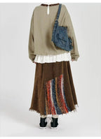 Color Sand × Retro Contrast Irregular Midi Skirt    OL1910