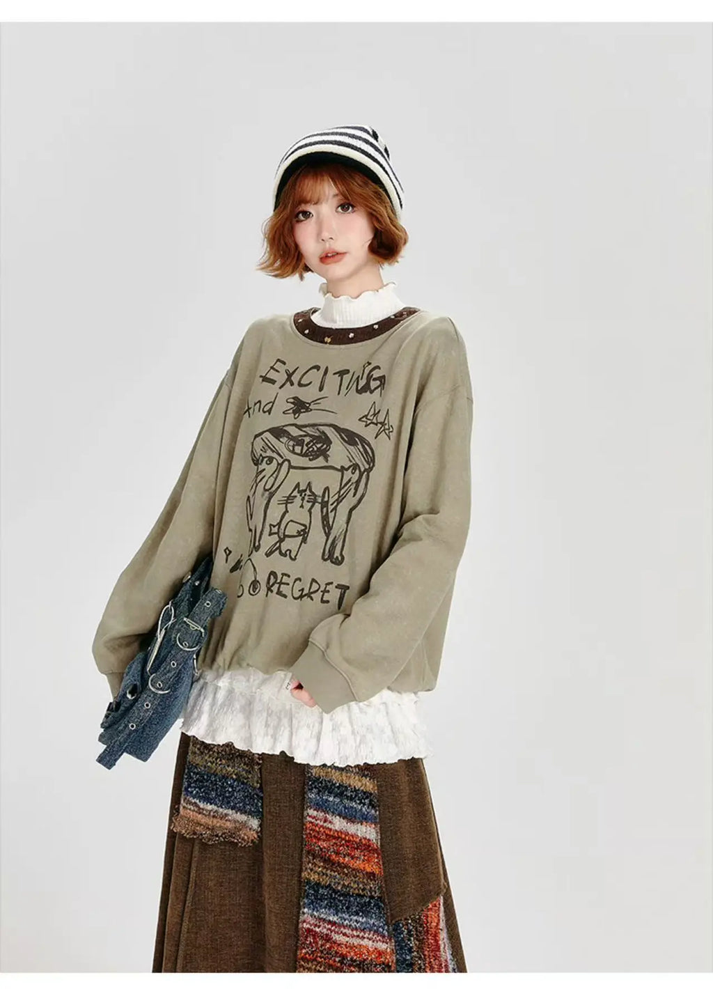 Color Sand × Retro Contrast Irregular Midi Skirt    OL1910