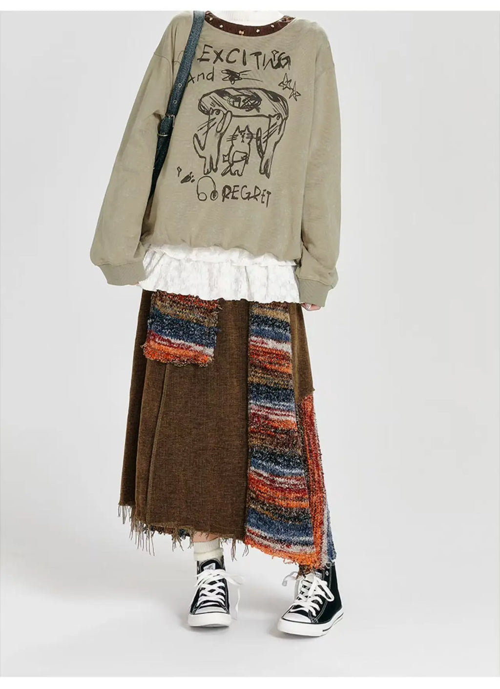 彩砂×レトロ切替 ミドル丈不規則スカート    OL1910