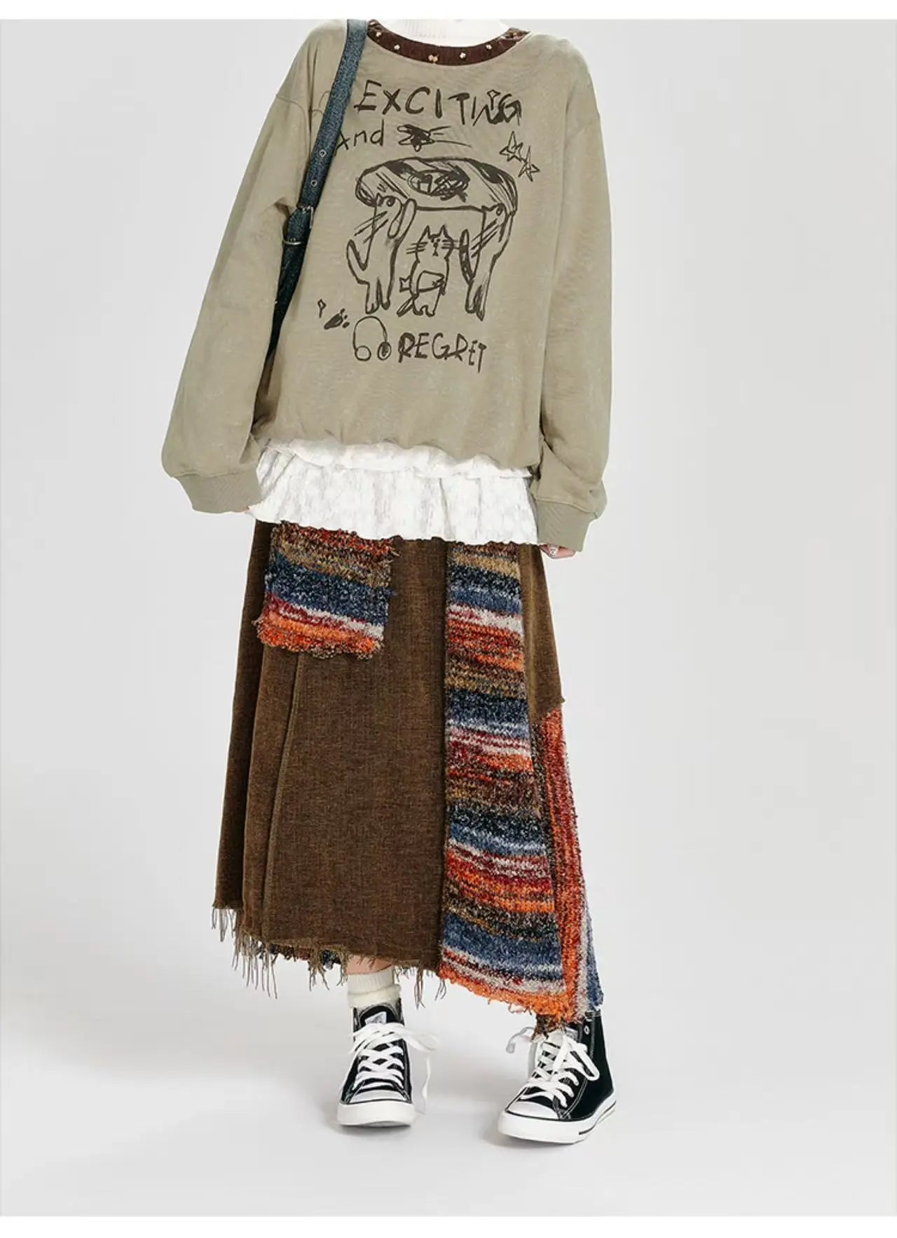 彩砂×レトロ切替 ミドル丈不規則スカート    OL1910