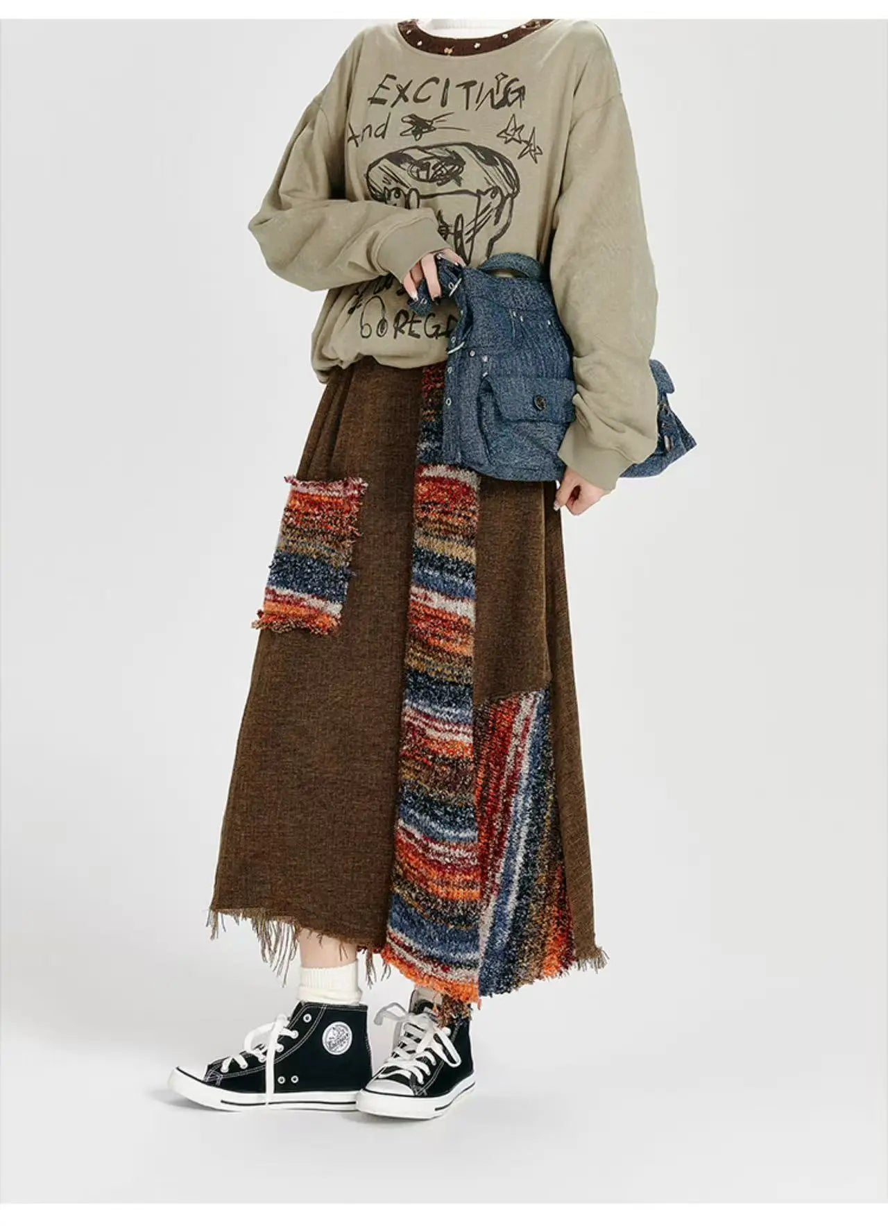 彩砂×レトロ切替 ミドル丈不規則スカート    OL1910