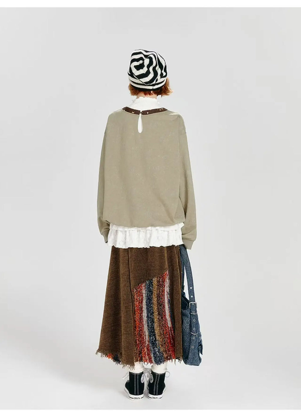 Color Sand × Retro Contrast Irregular Midi Skirt    OL1910