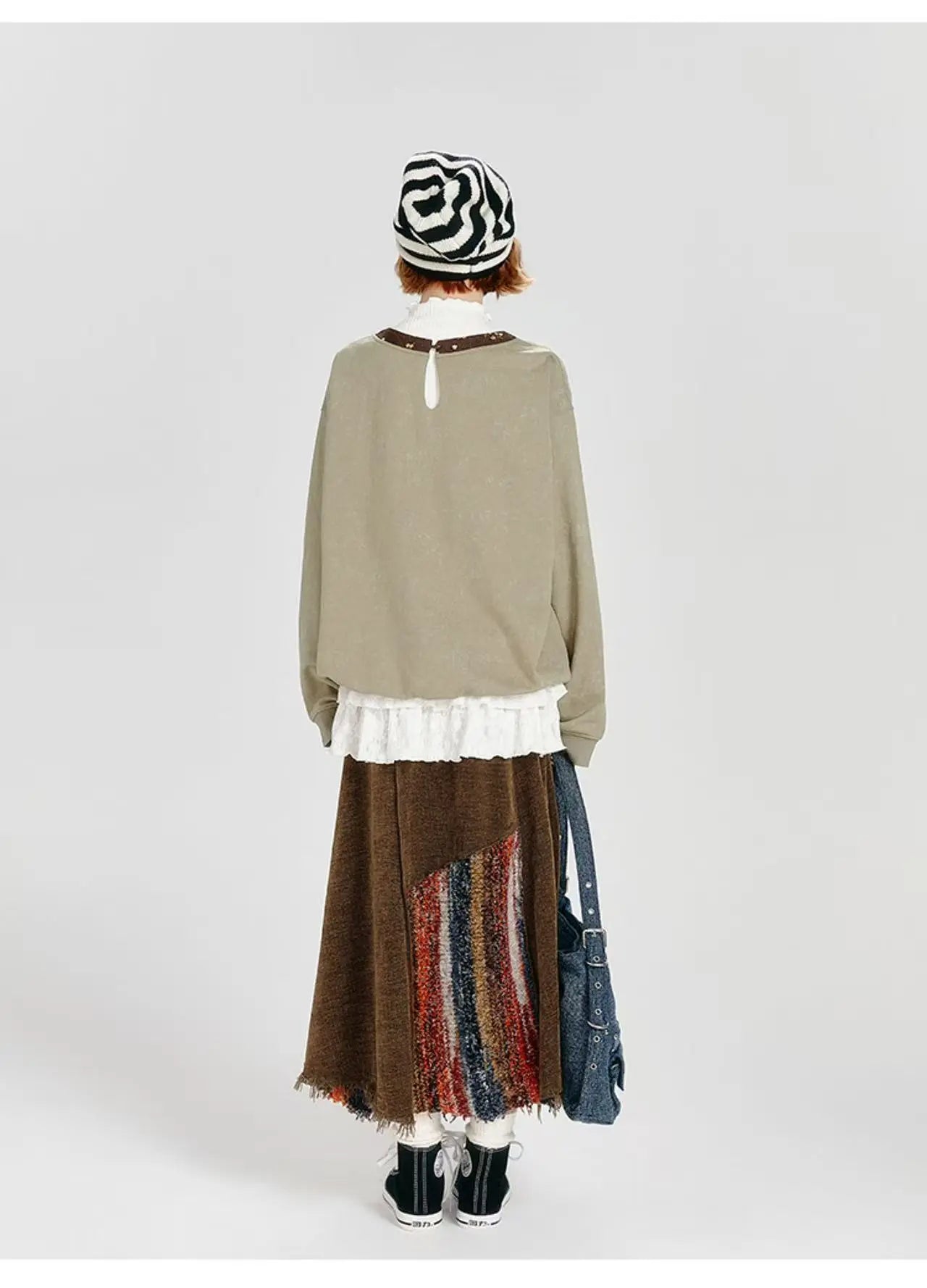 Color Sand × Retro Contrast Irregular Midi Skirt    OL1910