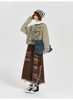 Color Sand × Retro Contrast Irregular Midi Skirt    OL1910