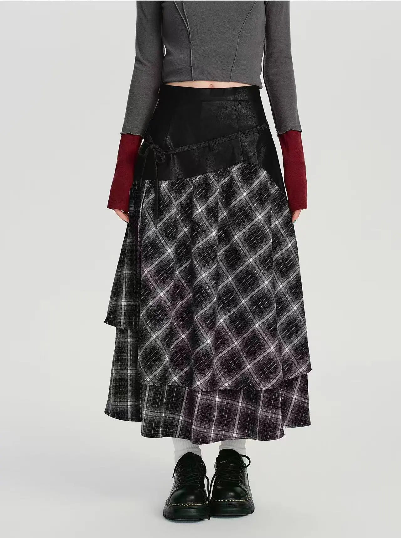 Double Layer Check A-Line Skirt    OL1911
