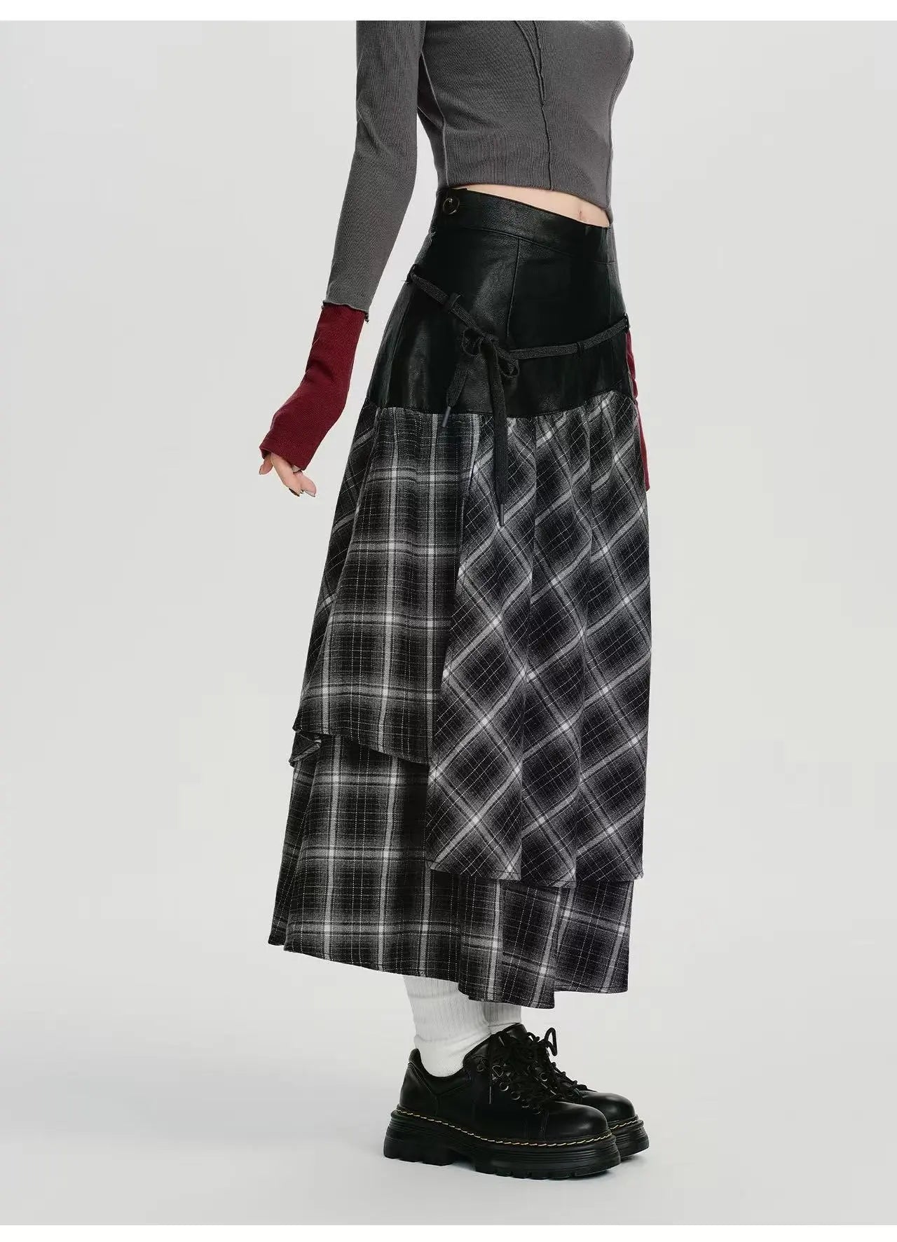 ダブルレイヤーチェックスカート デザインAライン    OL1911