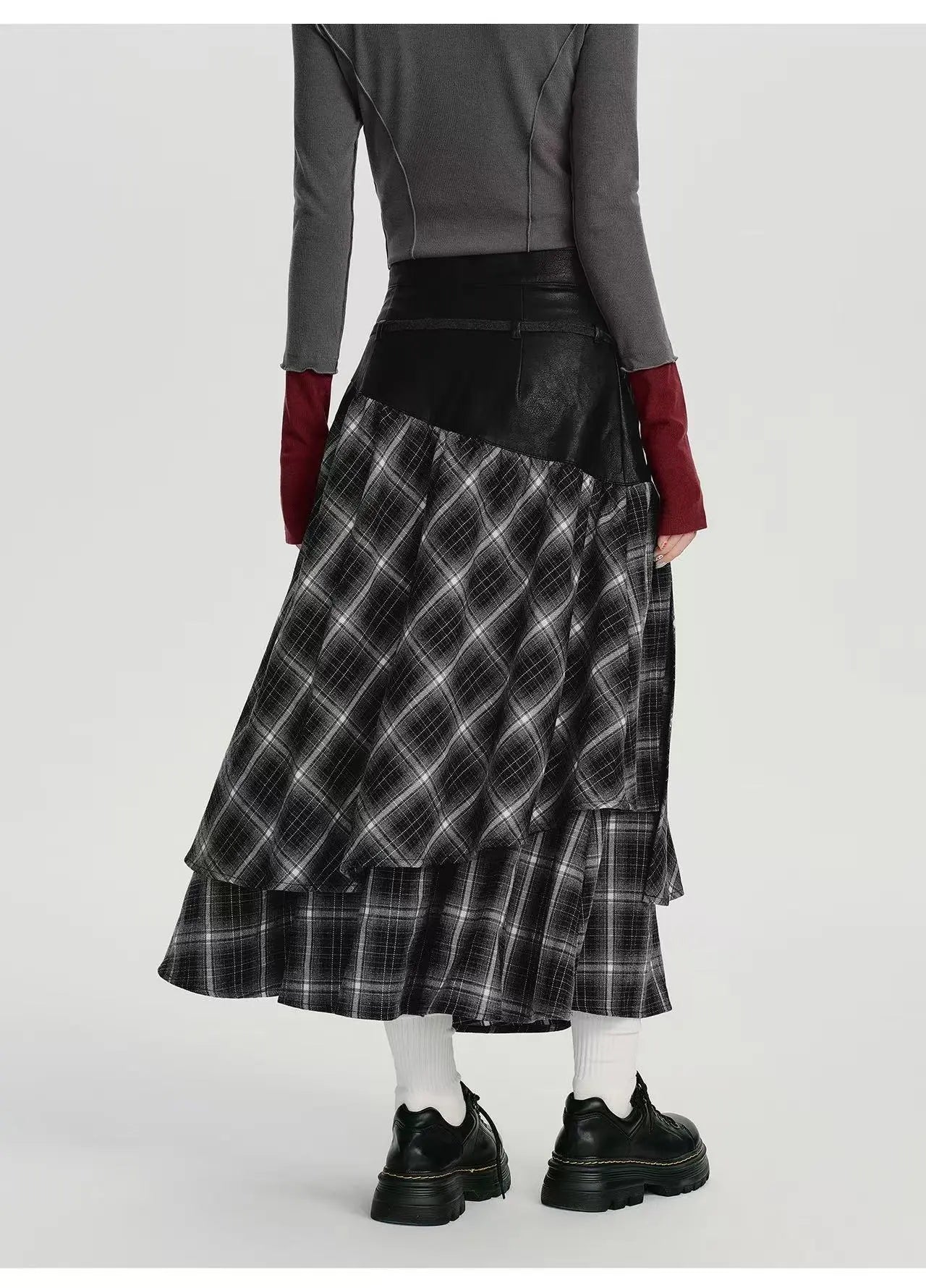 Double Layer Check A-Line Skirt    OL1911