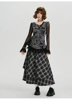 Double Layer Check A-Line Skirt    OL1911