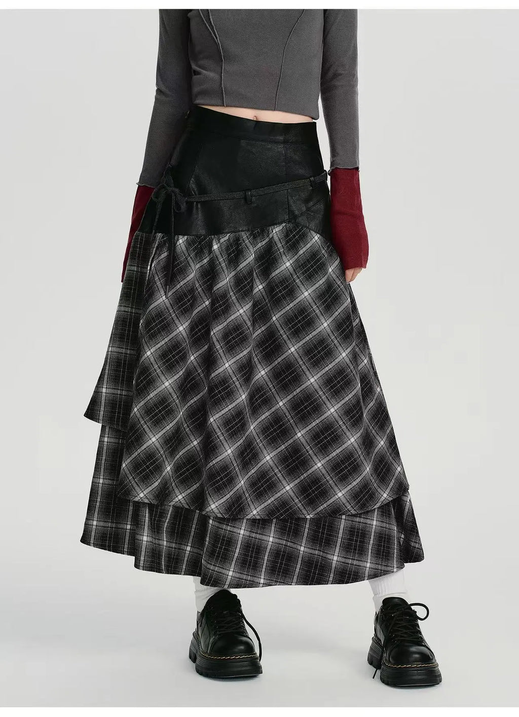 ダブルレイヤーチェックスカート デザインAライン    OL1911