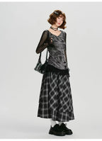 Double Layer Check A-Line Skirt    OL1911