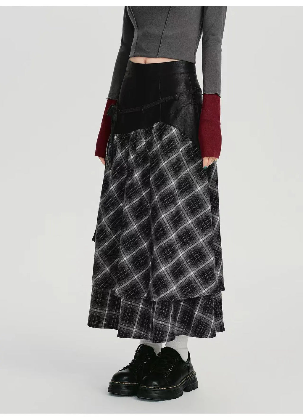 Double Layer Check A-Line Skirt    OL1911