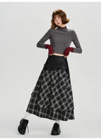 Double Layer Check A-Line Skirt    OL1911