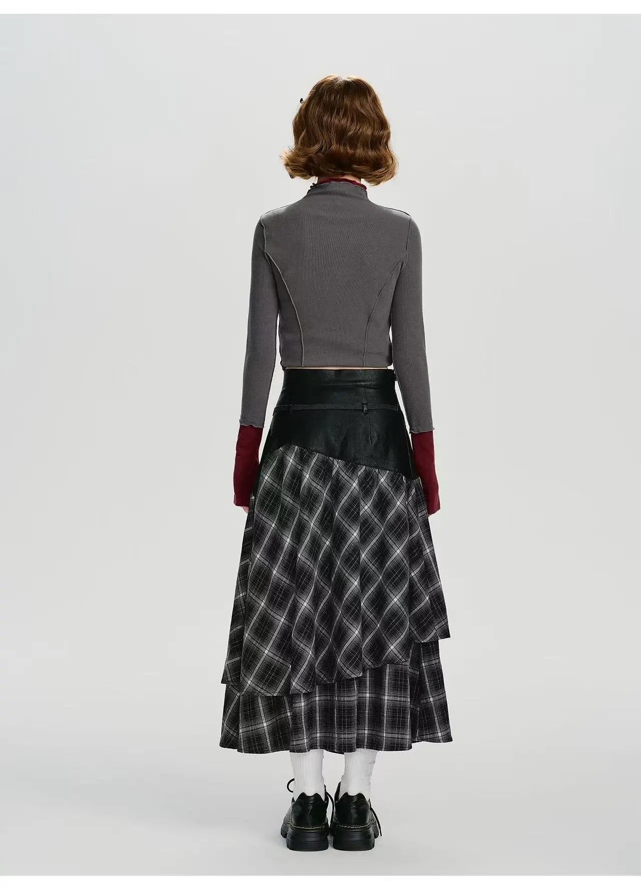 Double Layer Check A-Line Skirt    OL1911