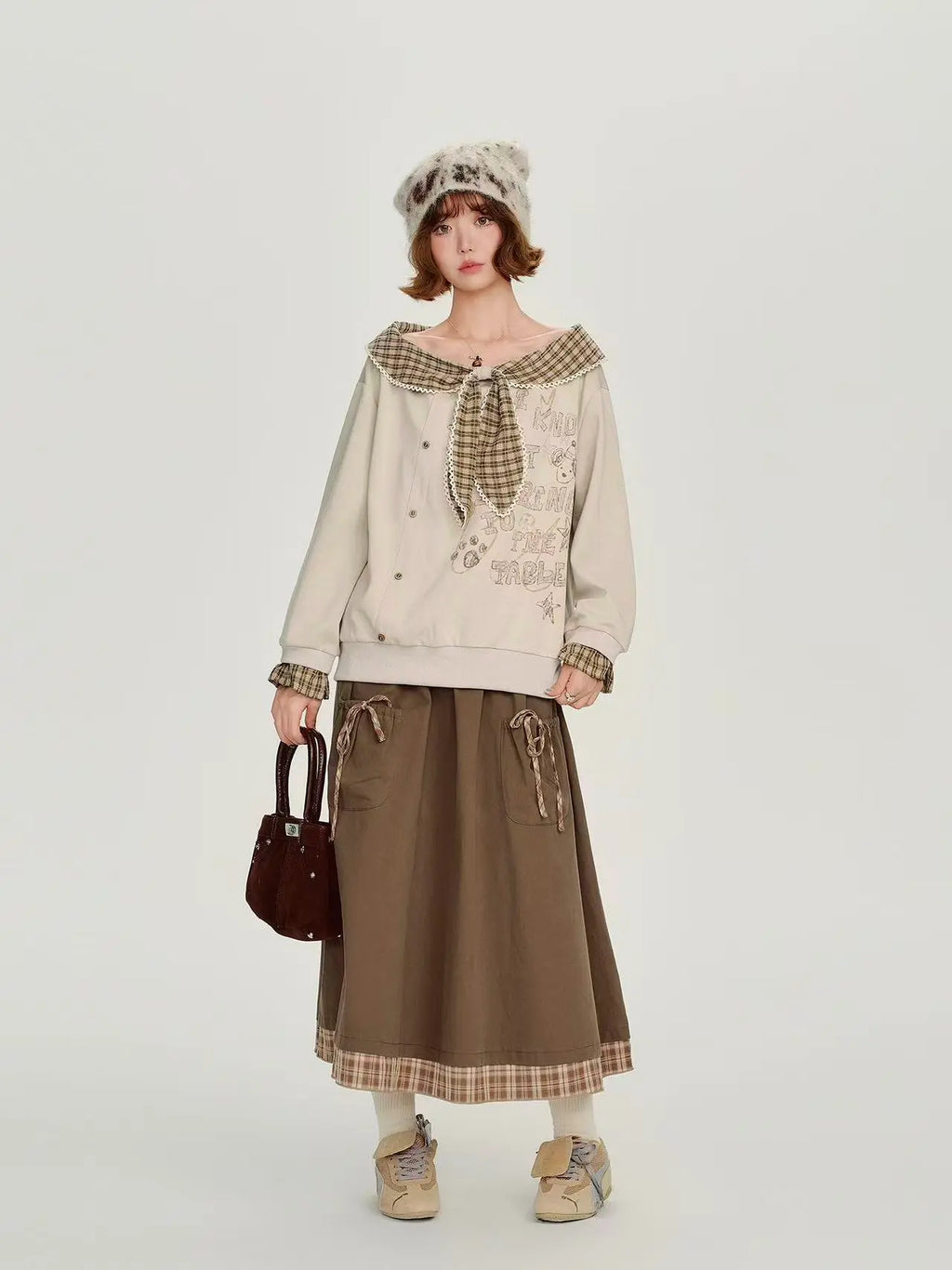 チェック柄×レイヤード ミディスカート    OL1912