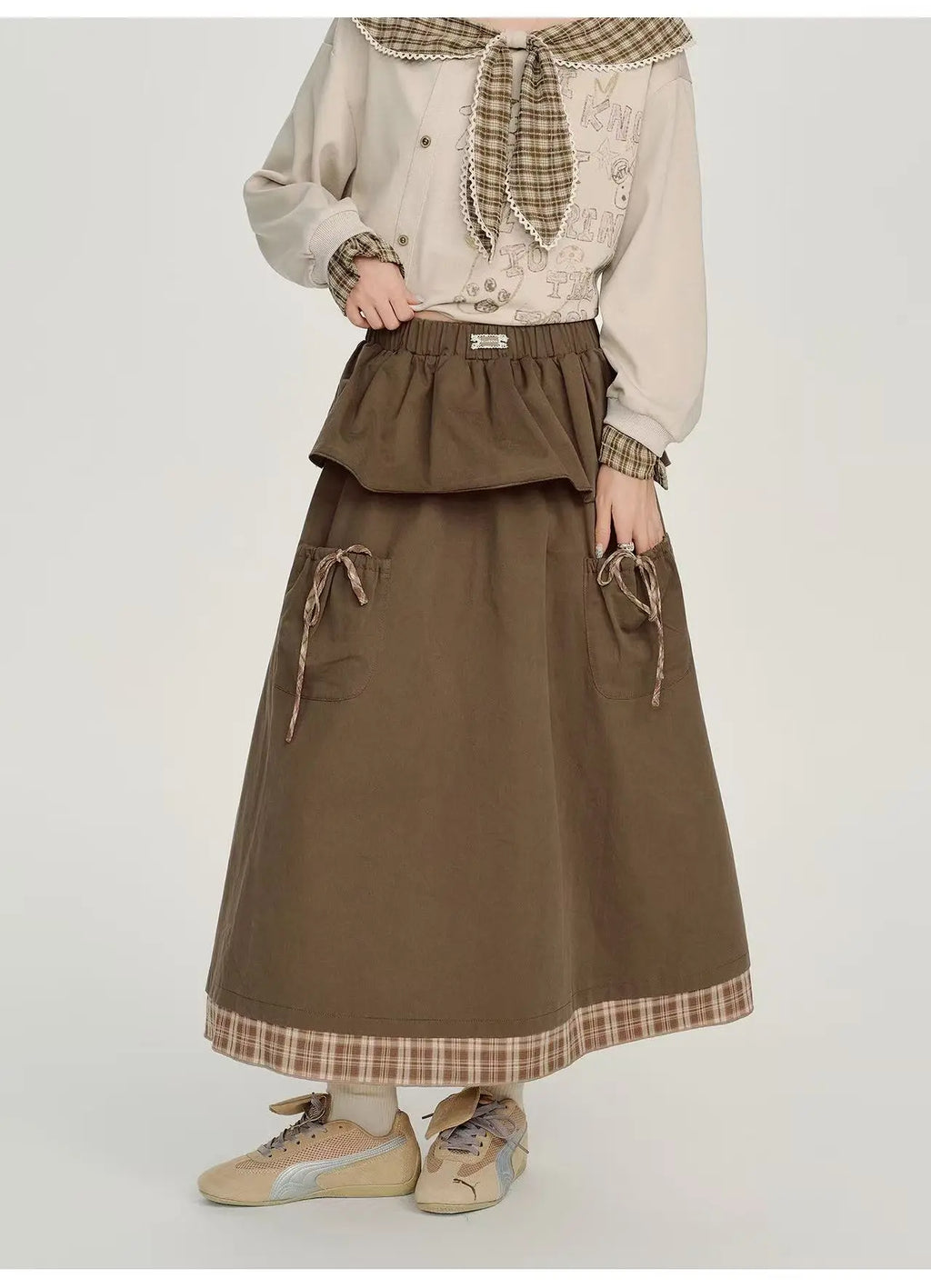 チェック柄×レイヤード ミディスカート    OL1912