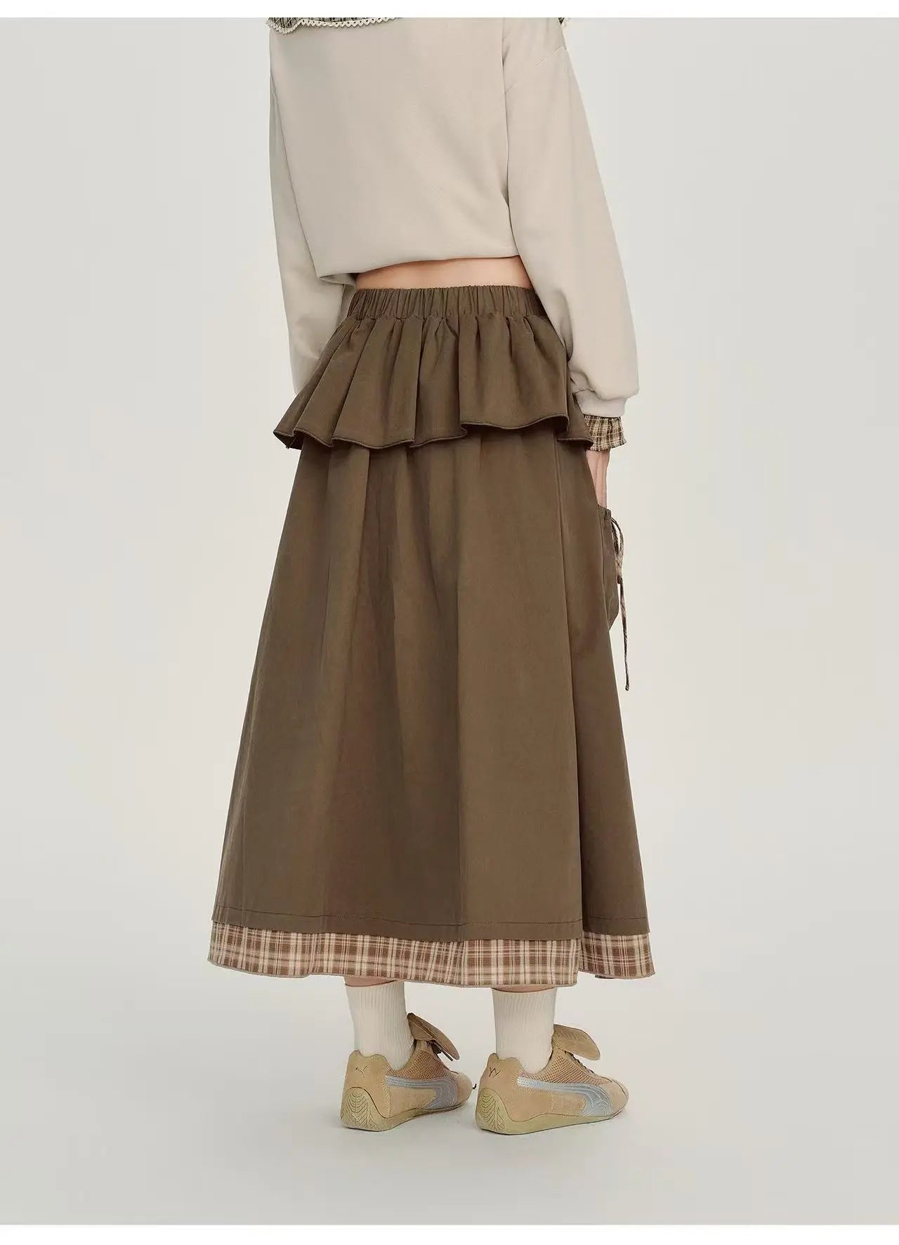 Check Pattern Layered Midi Skirt    OL1912