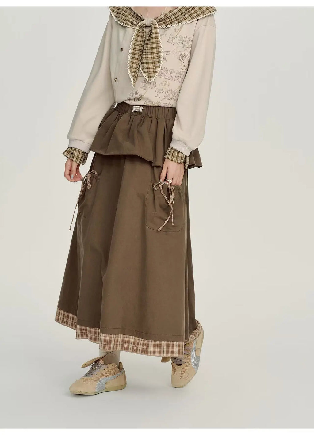 Check Pattern Layered Midi Skirt    OL1912