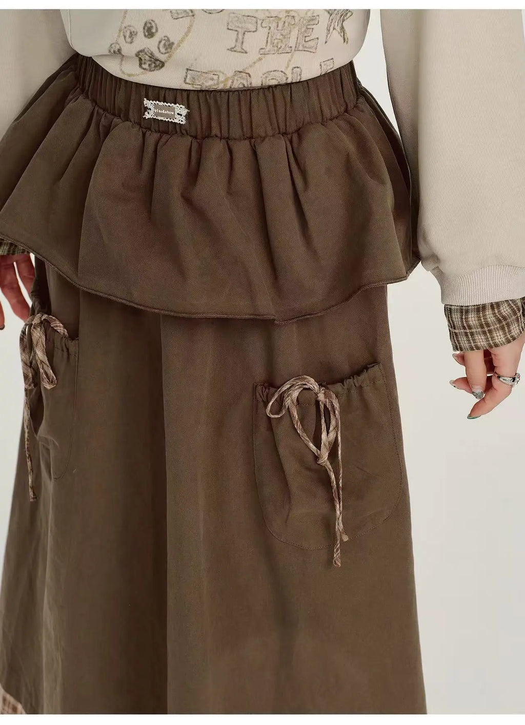 Check Pattern Layered Midi Skirt    OL1912