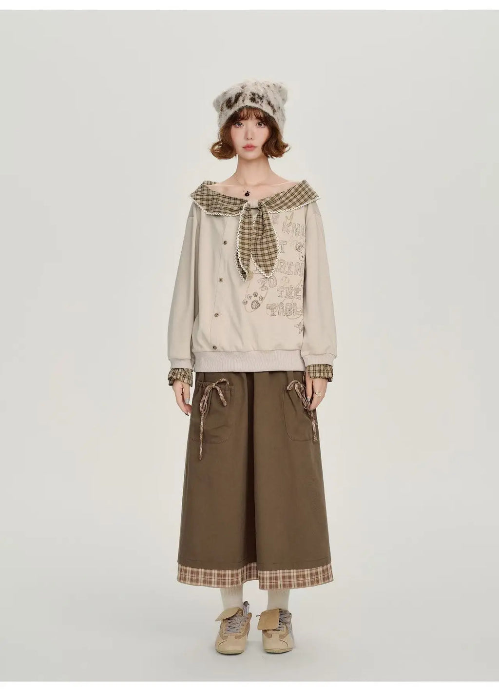 Check Pattern Layered Midi Skirt    OL1912