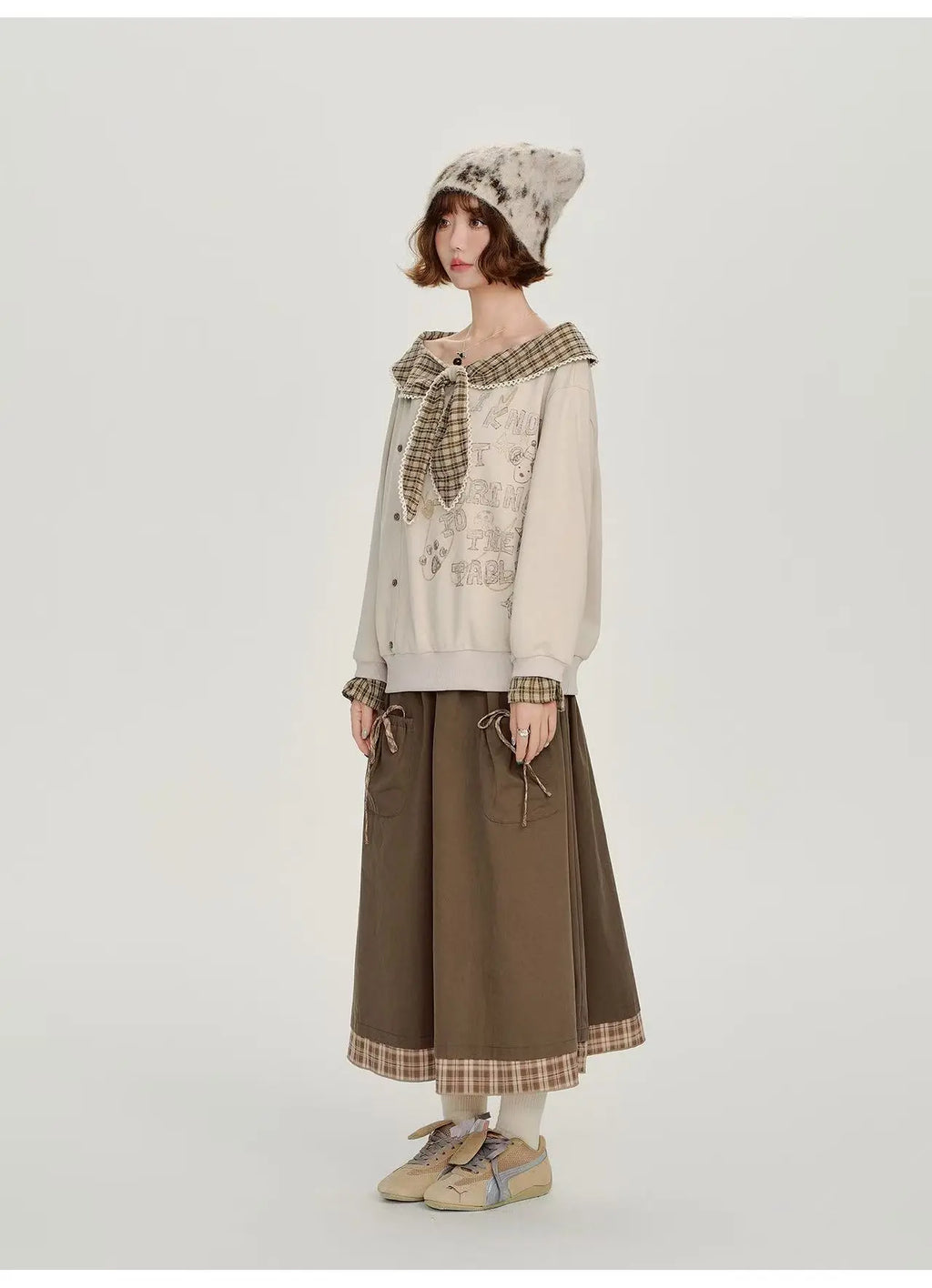 Check Pattern Layered Midi Skirt    OL1912