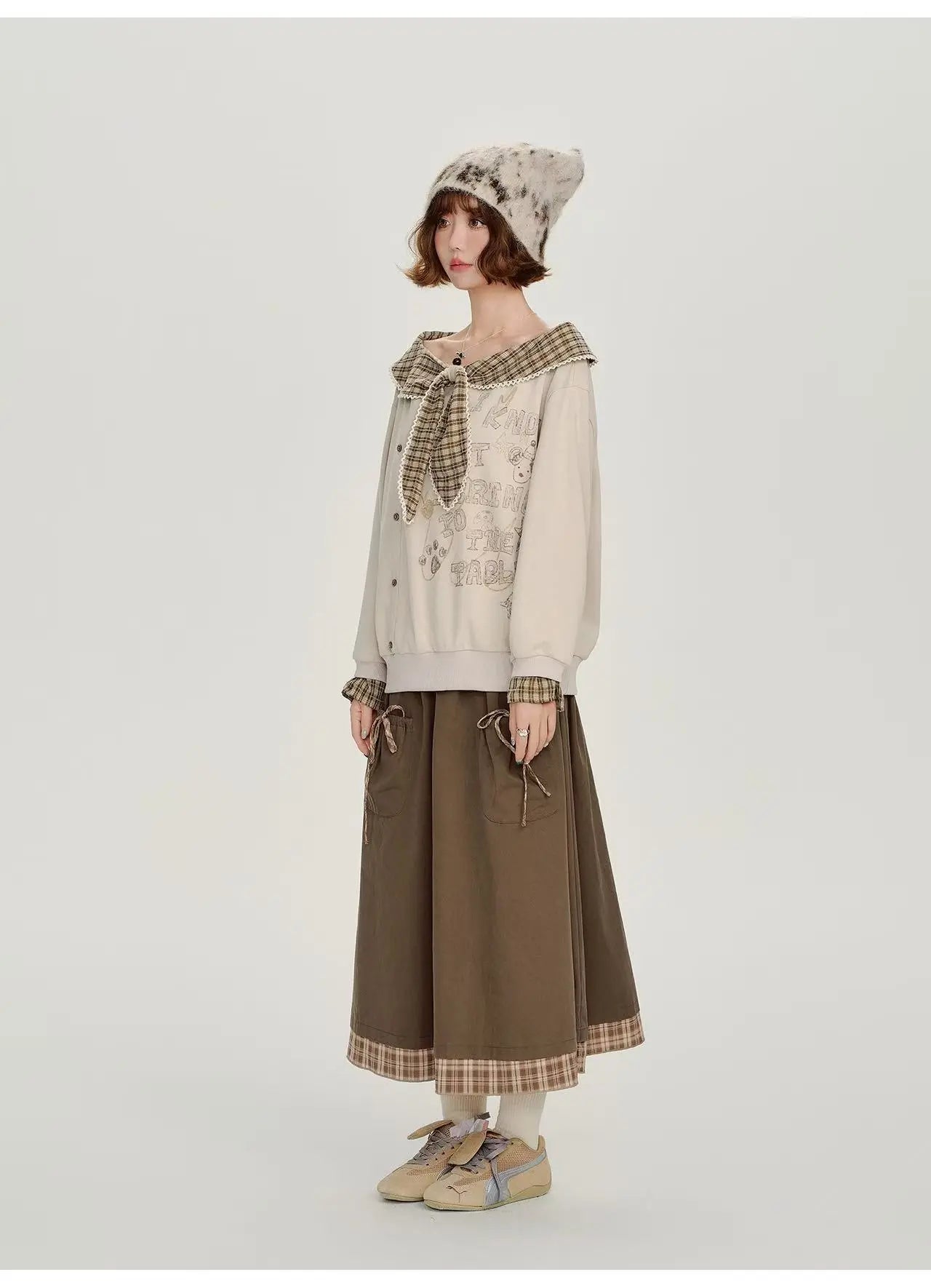 Check Pattern Layered Midi Skirt    OL1912