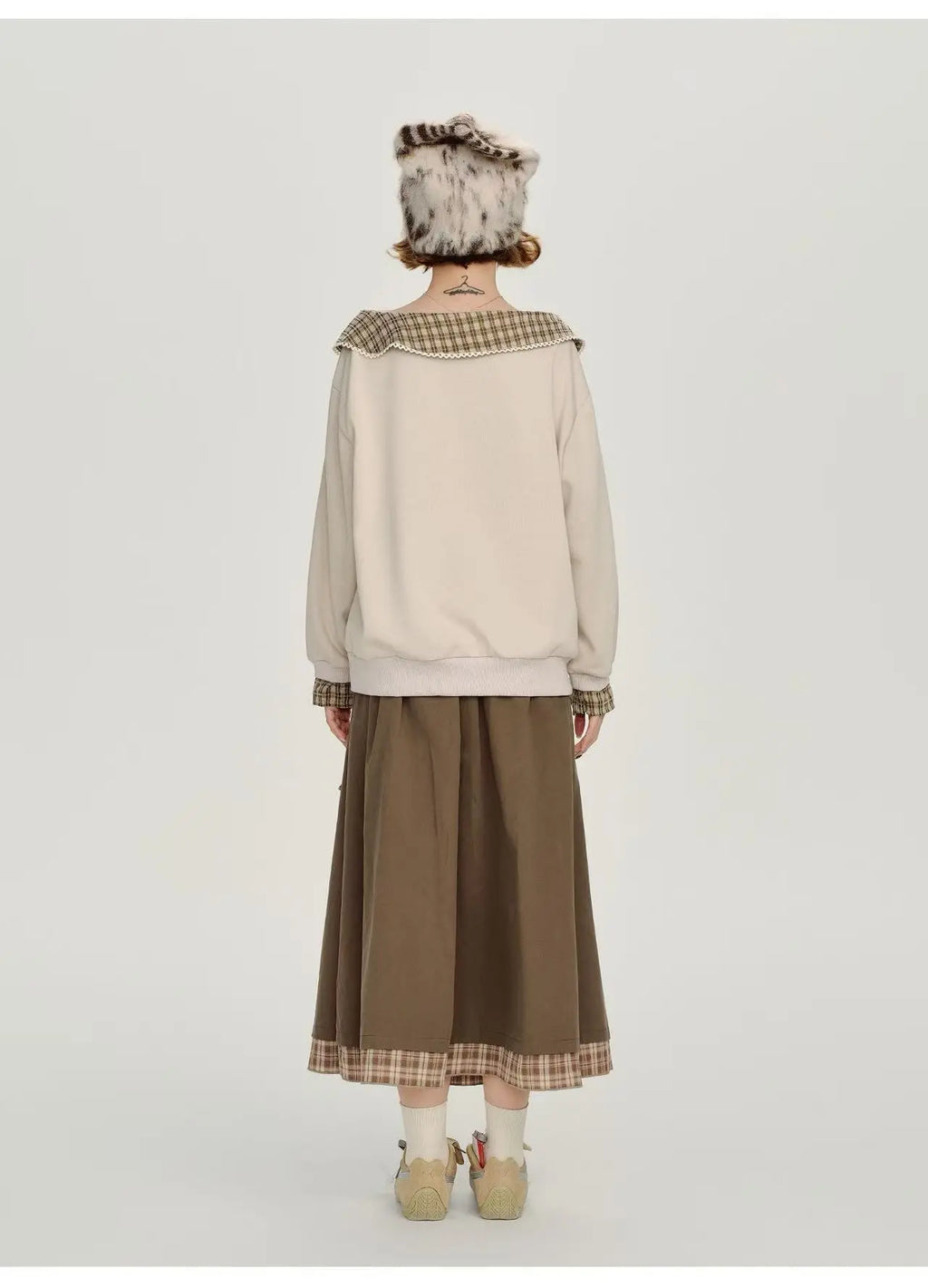 Check Pattern Layered Midi Skirt    OL1912