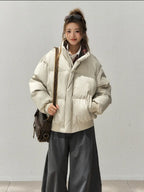 PUレザー×チェック切り替えスタンドカラージャケット    OL1913