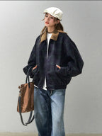 コーデュロイ×チェックショートジャケット    OL1914