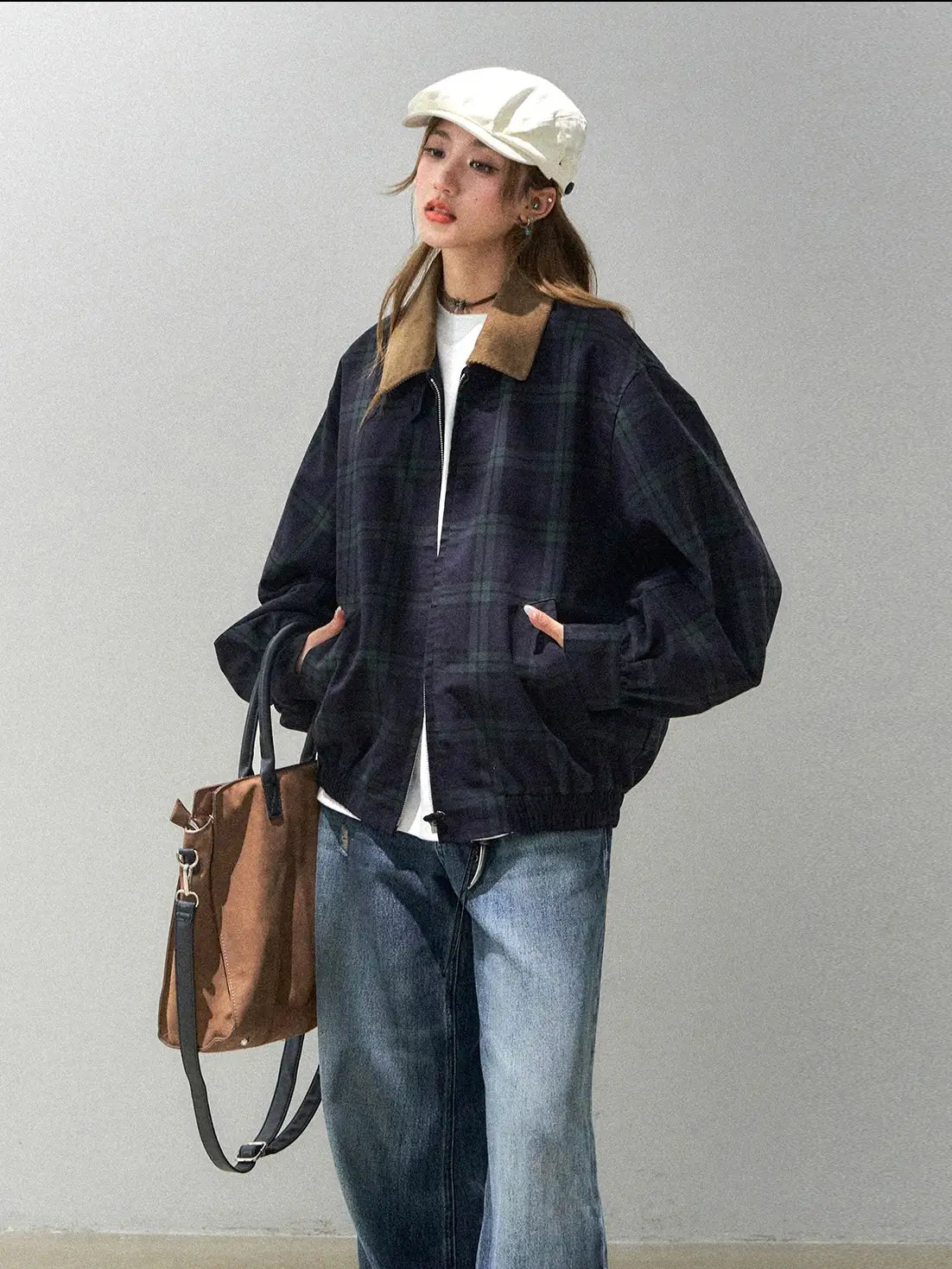 コーデュロイ×チェックショートジャケット    OL1914