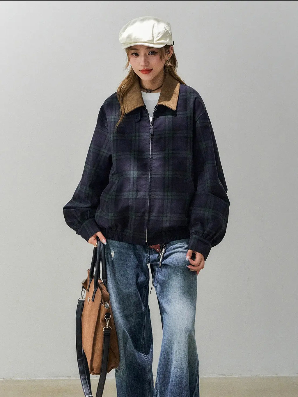 Corduroy × Check Short Jacket    OL1914