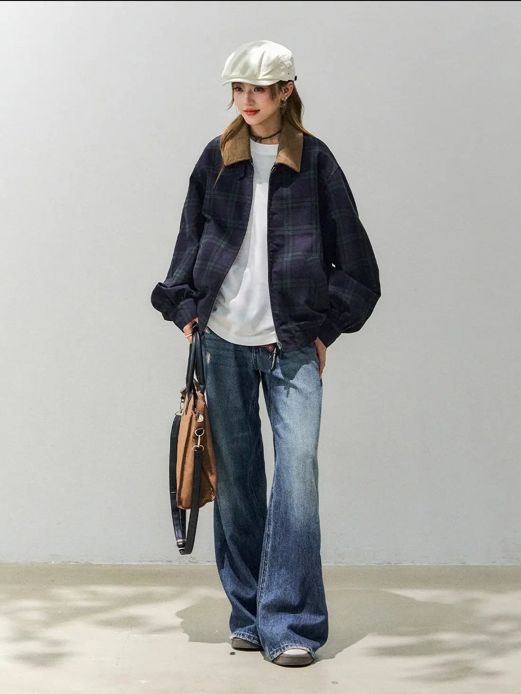 Corduroy × Check Short Jacket    OL1914