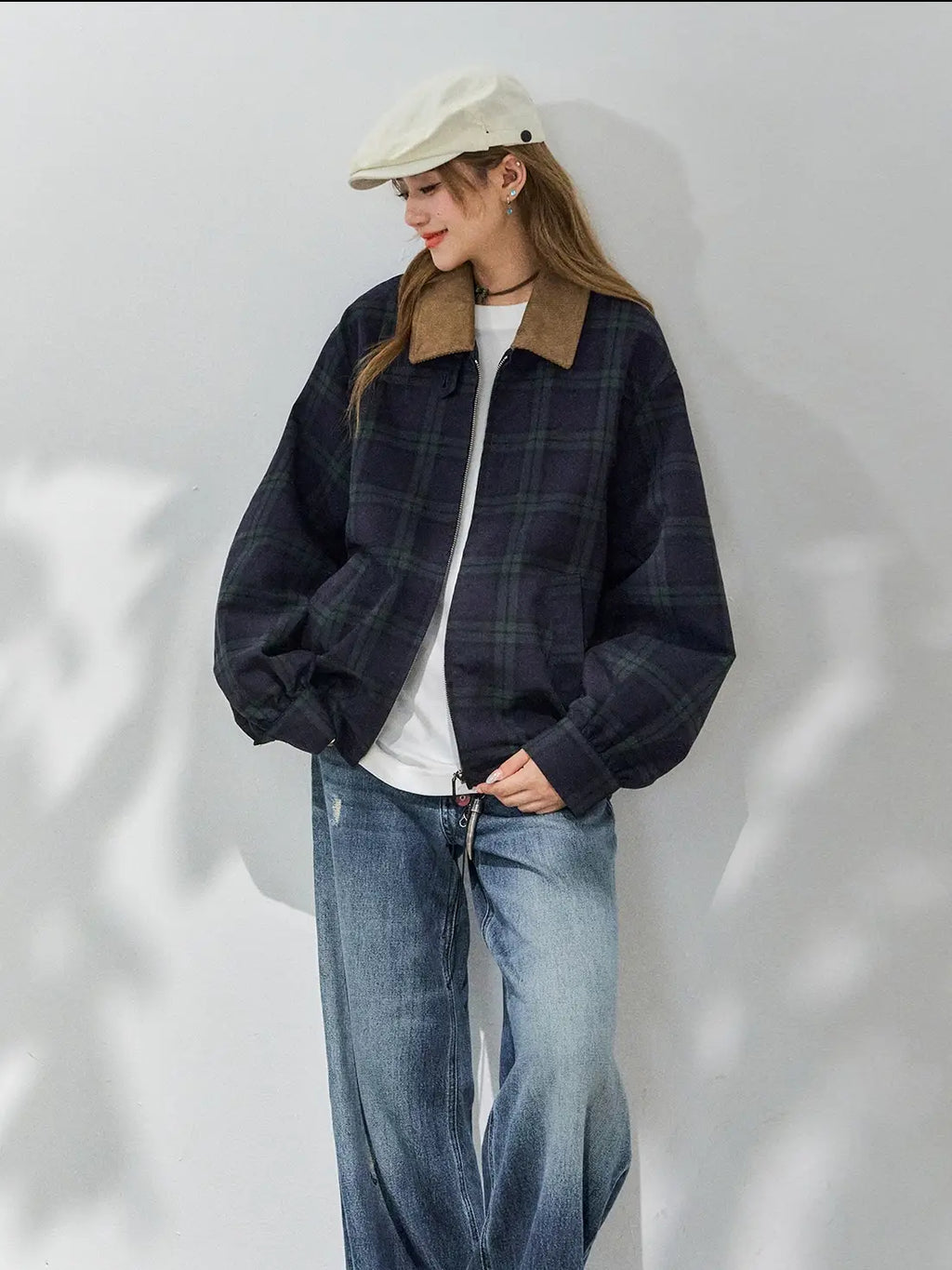 Corduroy × Check Short Jacket    OL1914