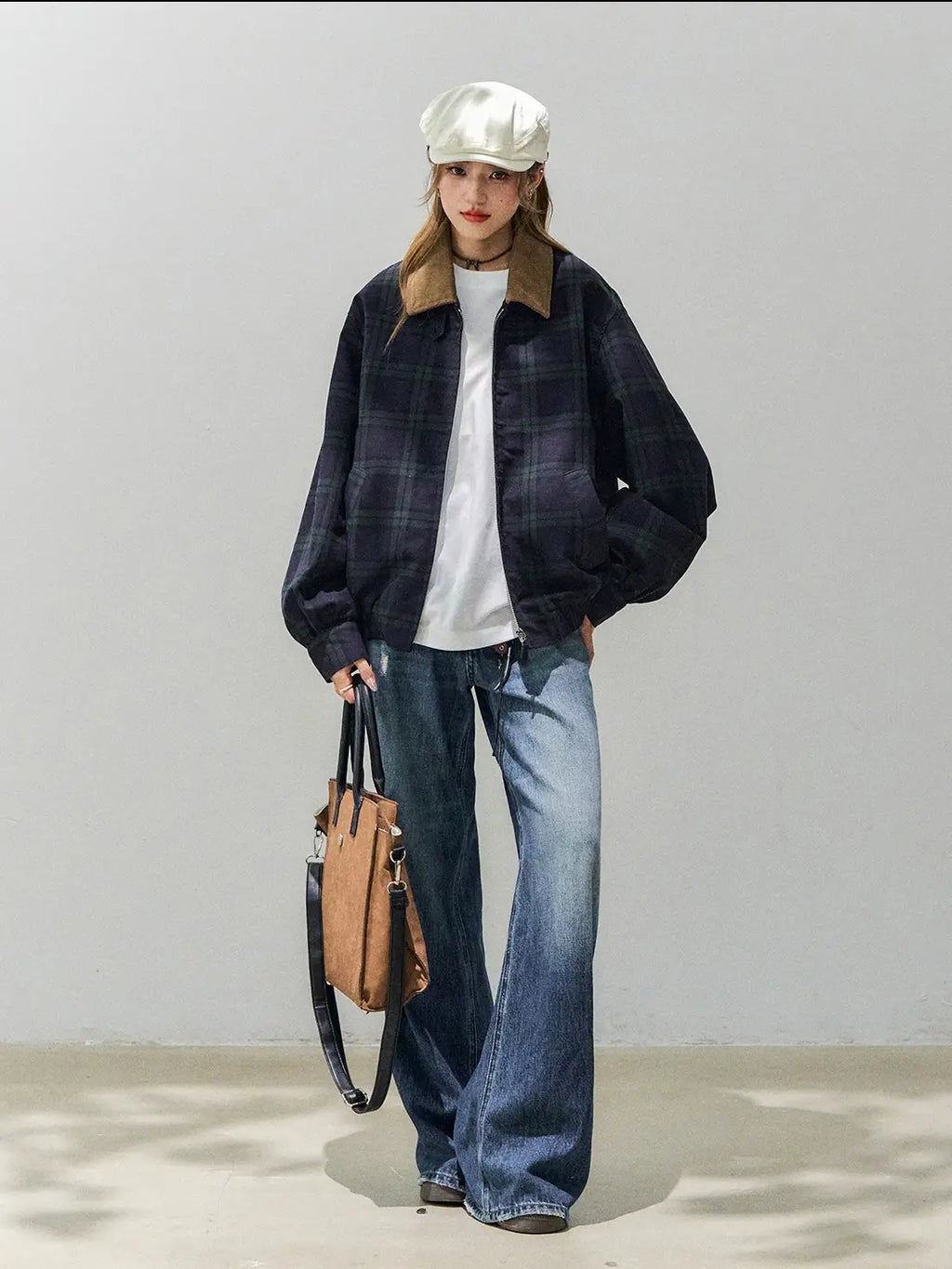 Corduroy × Check Short Jacket    OL1914