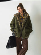 Volume Faux Fur Hooded Parka Coat    OL1915