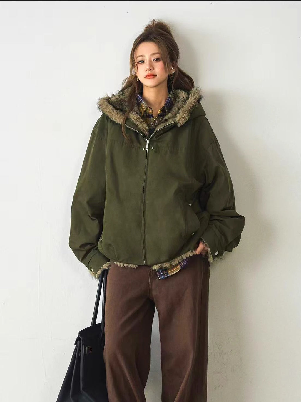 Volume Faux Fur Hooded Parka Coat    OL1915