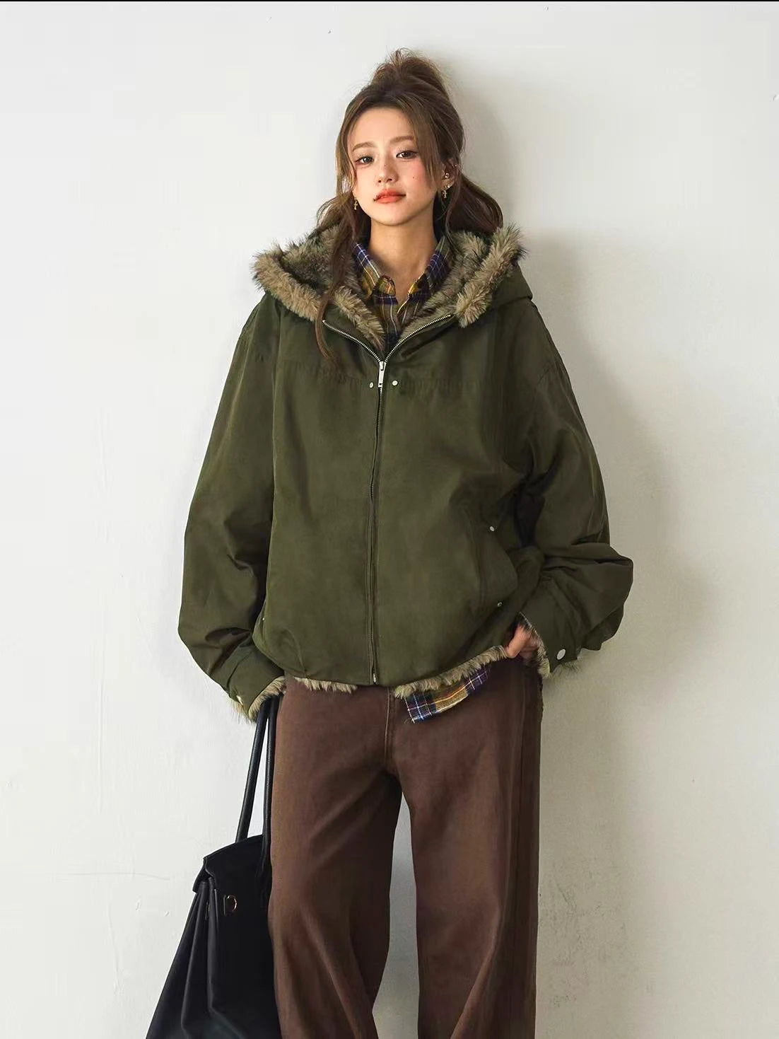 Volume Faux Fur Hooded Parka Coat    OL1915