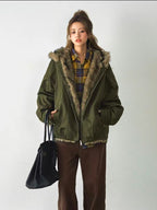 ボリュームファーフードパーカーコート    OL1915