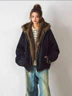 ボリュームファーフードパーカーコート    OL1915