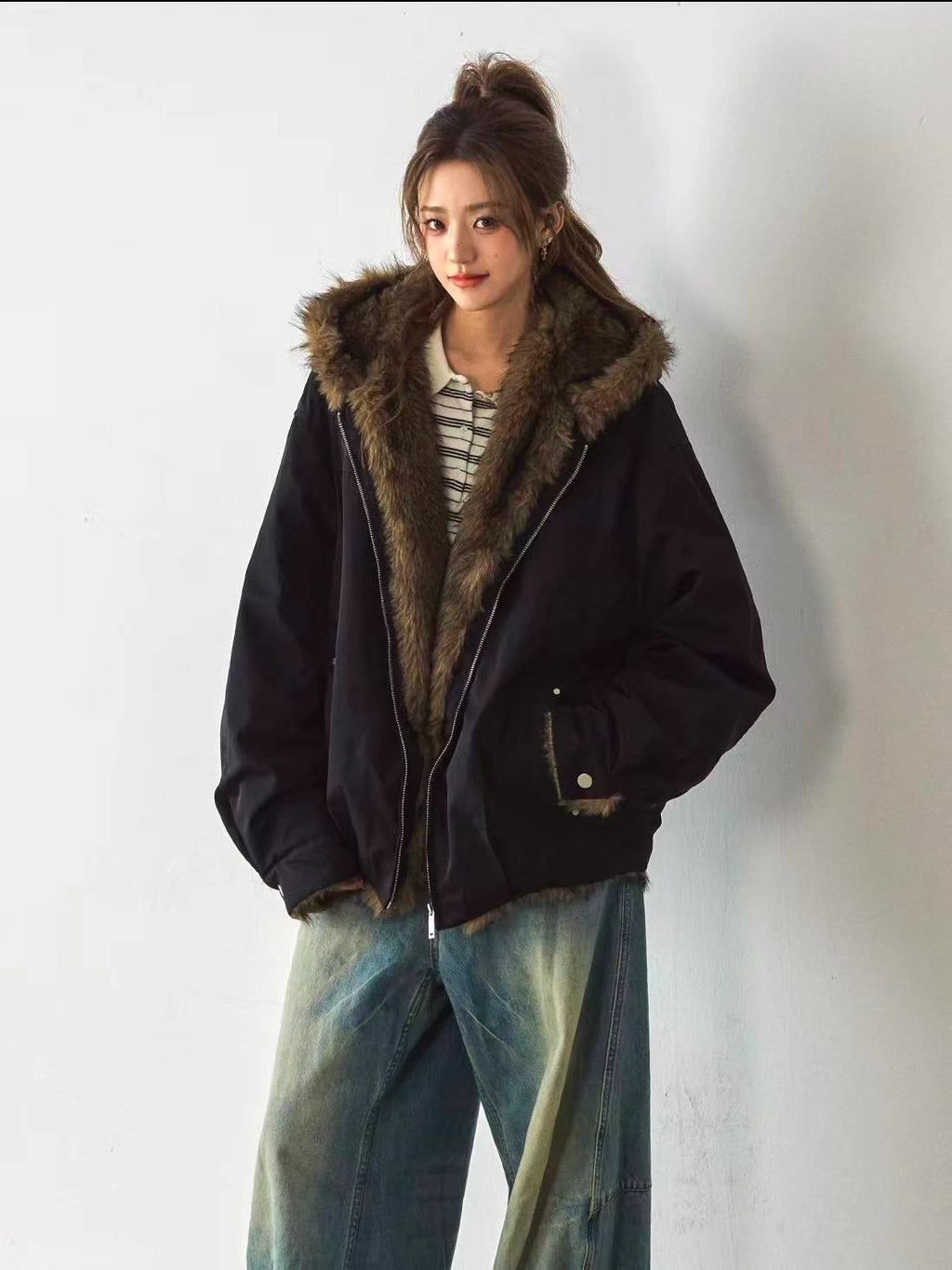 Volume Faux Fur Hooded Parka Coat    OL1915