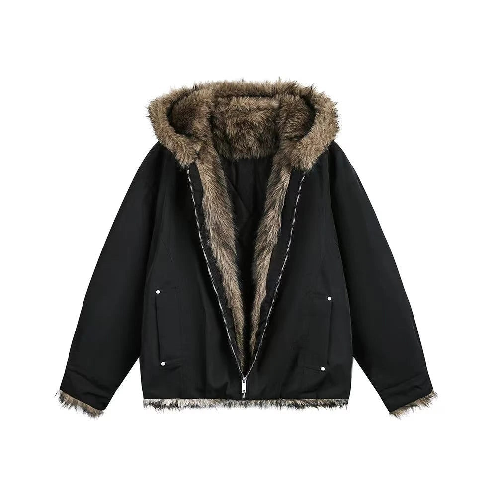 Volume Faux Fur Hooded Parka Coat    OL1915