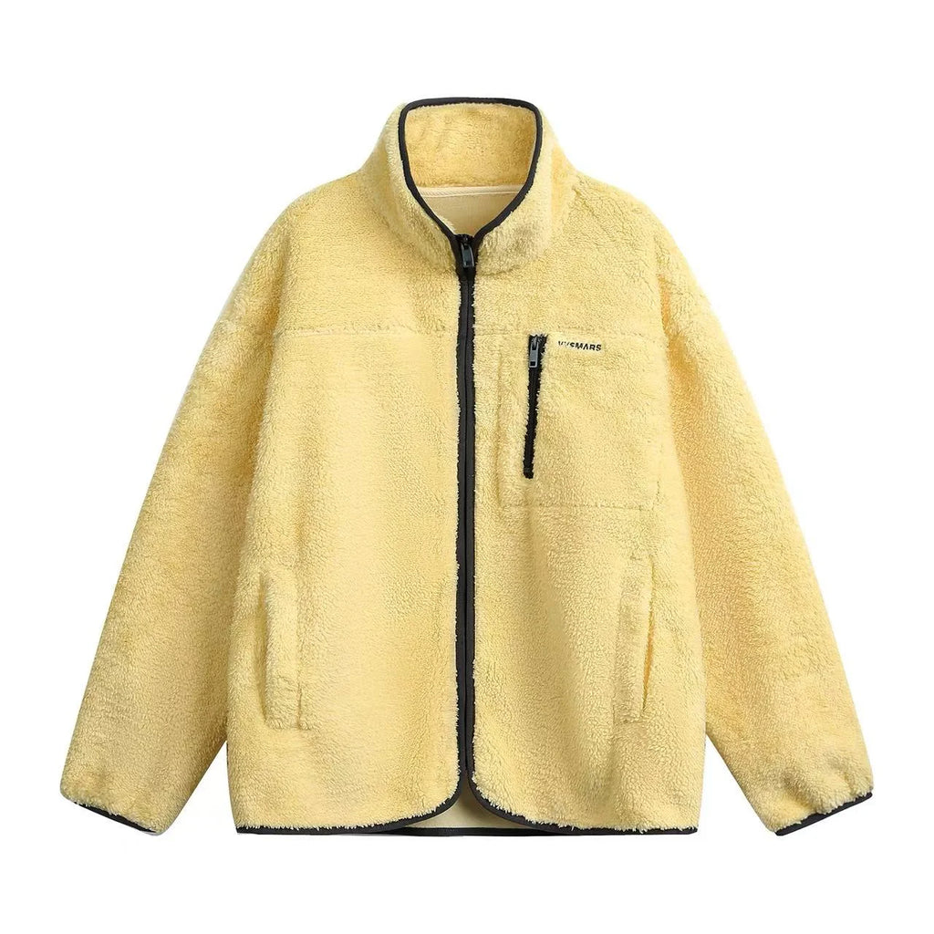 Stand Collar Contrast Fleece Jacket   OL1916