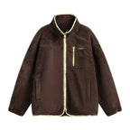 Stand Collar Contrast Fleece Jacket   OL1916