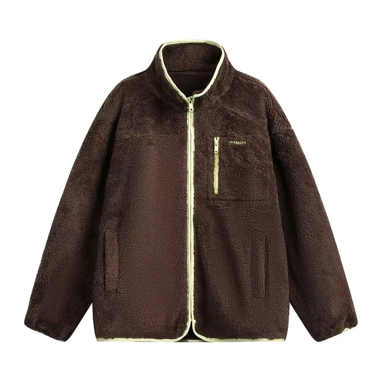 Stand Collar Contrast Fleece Jacket   OL1916