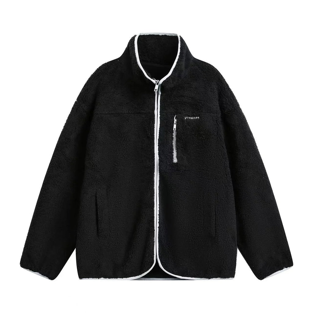 Stand Collar Contrast Fleece Jacket   OL1916