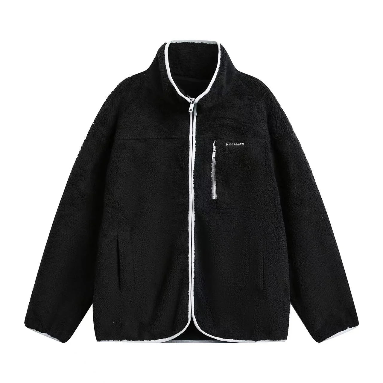 Stand Collar Contrast Fleece Jacket   OL1916