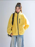 Stand Collar Contrast Fleece Jacket   OL1916