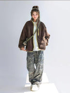 Stand Collar Contrast Fleece Jacket   OL1916