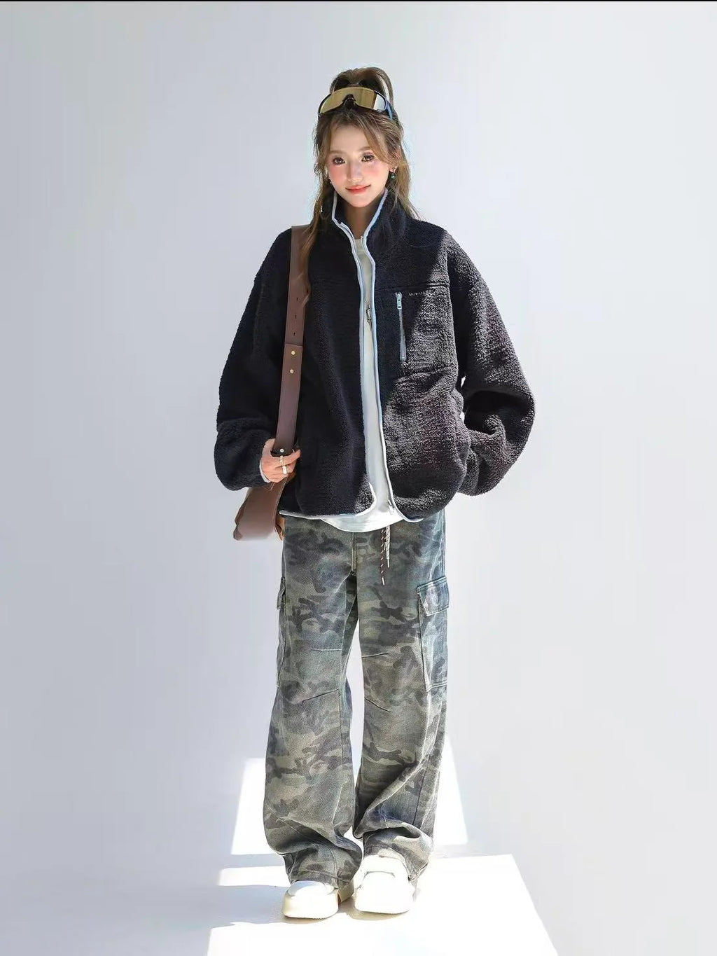 Stand Collar Contrast Fleece Jacket   OL1916