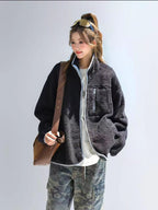 Stand Collar Contrast Fleece Jacket   OL1916